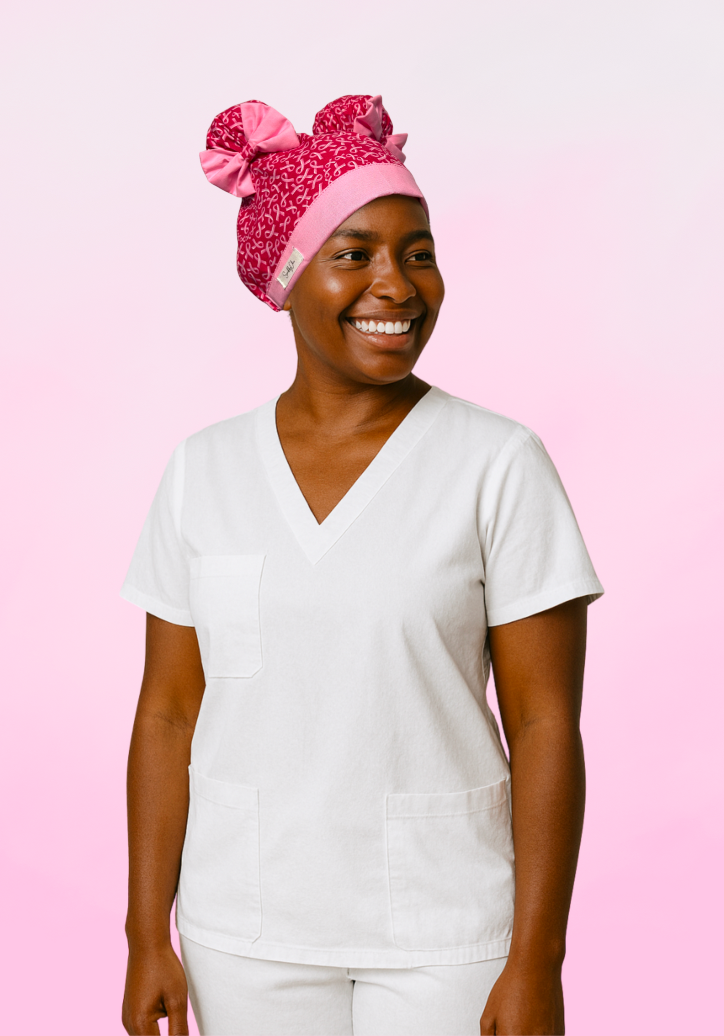 Fight Like a Girl ScruBunz – Breast Cancer Awareness Scrub Cap for Nurses Featuring Pink Ribbon Print & Soft Pink Trim