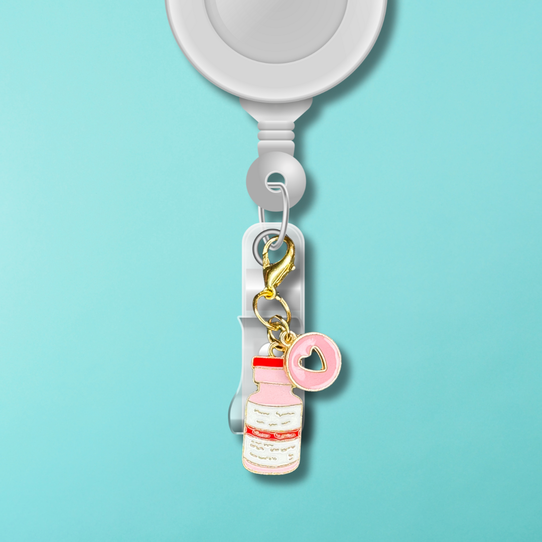 Badge Charm - Vial & Pink Heart