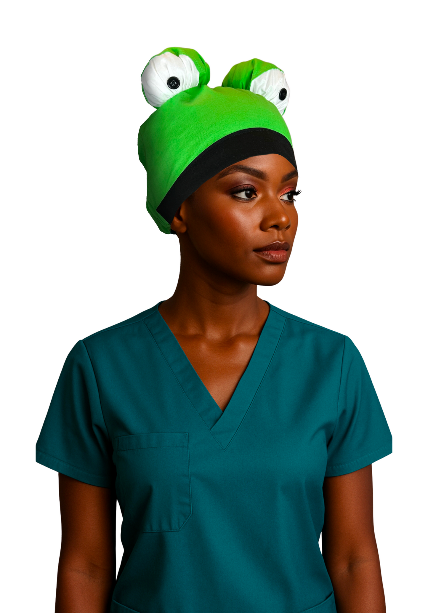 Scrubbit The Frog ScruBunz – Featuring a Green Frog Scrub Cap for Nurses with Big Eyes and Black Mouth