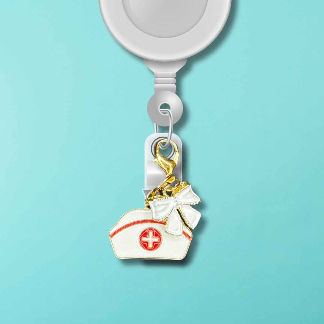 Badge Charm - Nurse Hat & White Bow