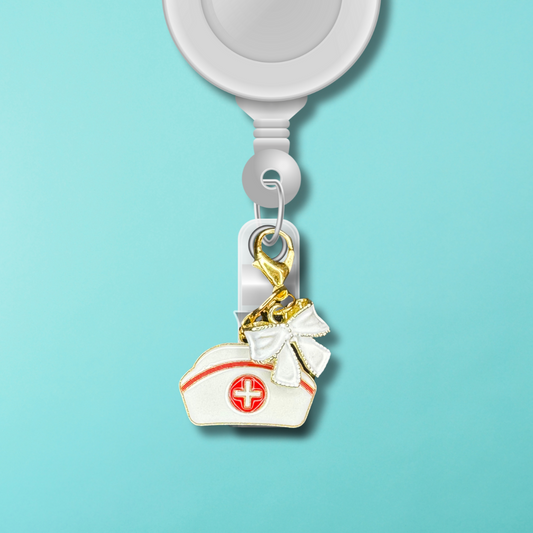 Badge Charm - Nurse Hat & White Bow