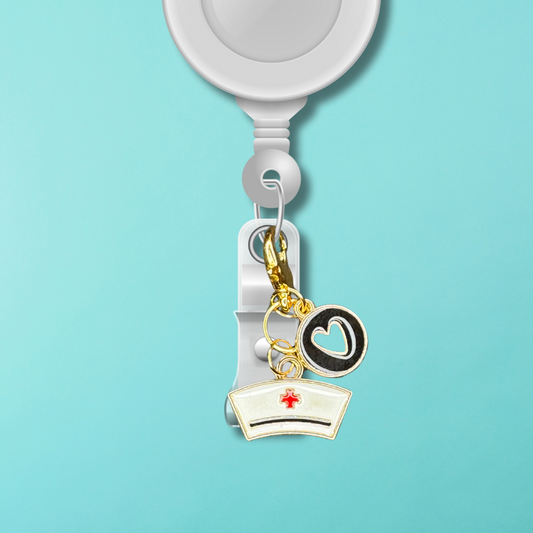 Badge Charm - Nurse Hat & Black heart