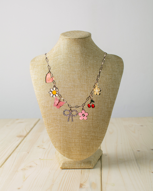 Bow Multi Charm Necklace (gold toned)