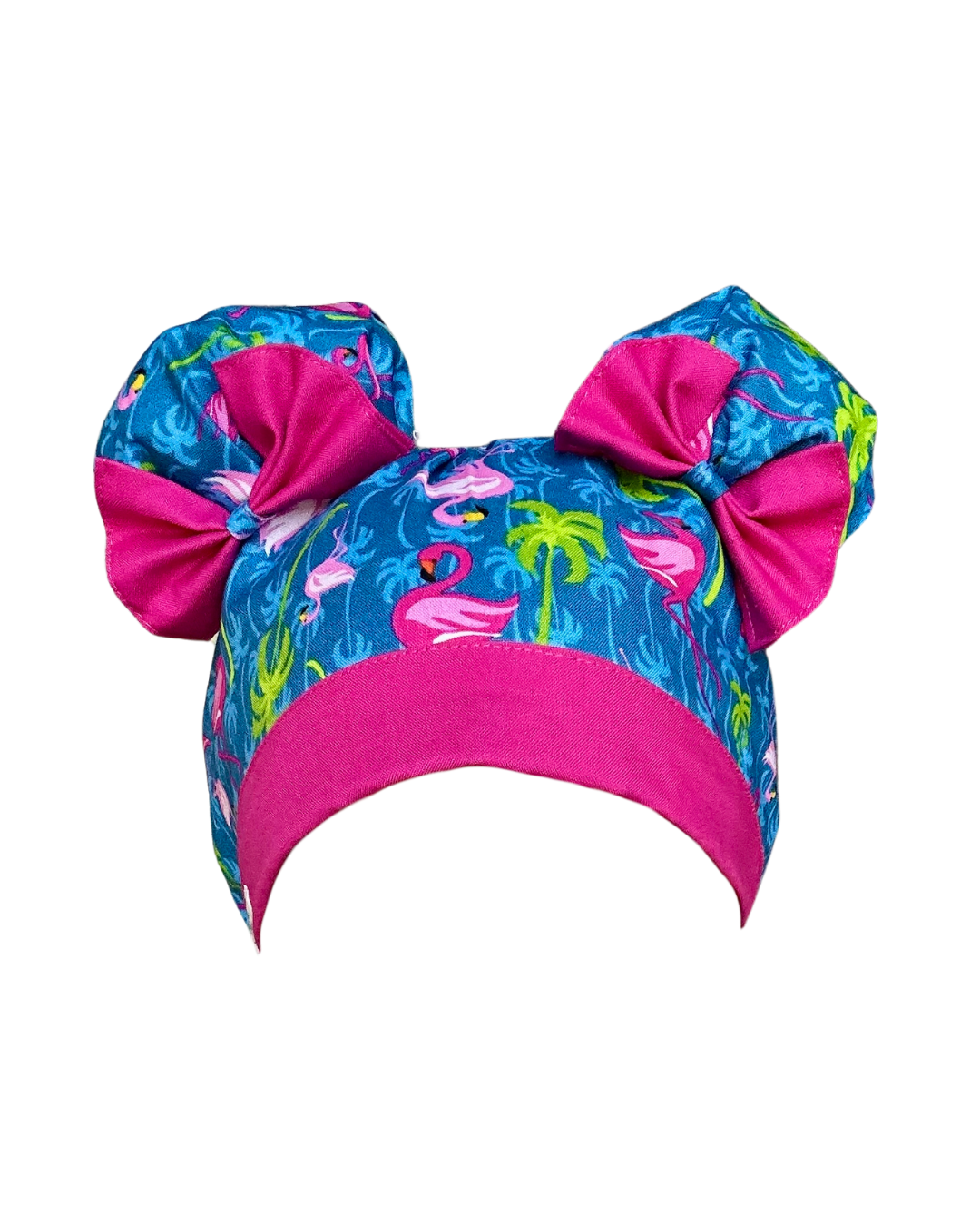 Flamingo Island ScruBunz – featuring Tropical Flamingo with Palm Trees on blue background