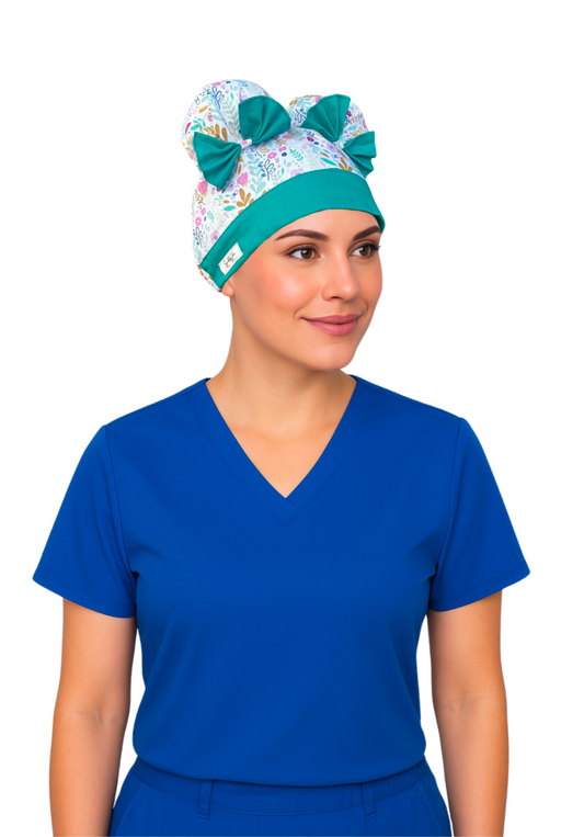 Spring Floral ScruBunz - featuring Colorful Springtime Flower Print with Turquoise Accents