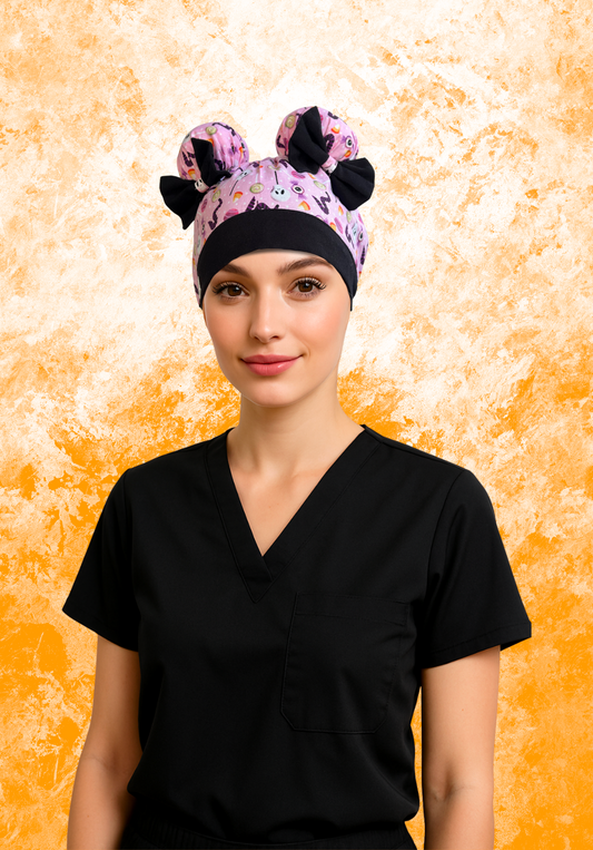 Ghouls Just Wanna Have Fun ScruBunz – Featuring Pink Halloween Treats & Black Bow Details Scrub Cap with Girly Spooky Vibes