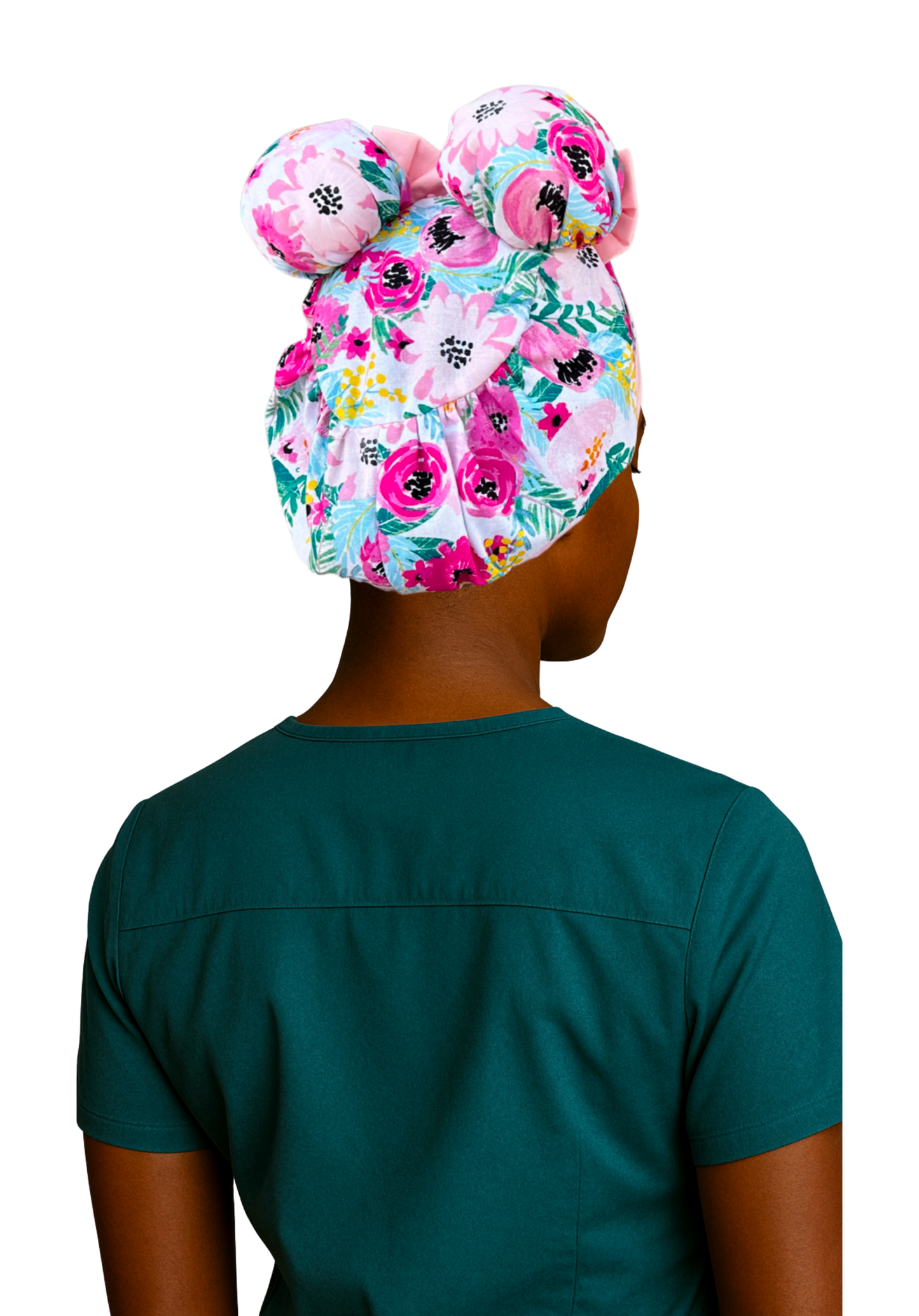 Midday Bloom ScruBunz– Featuring Soft Pink Floral Scrub Cap for Nurses with Fuchsia Watercolor Flowers and Leaves