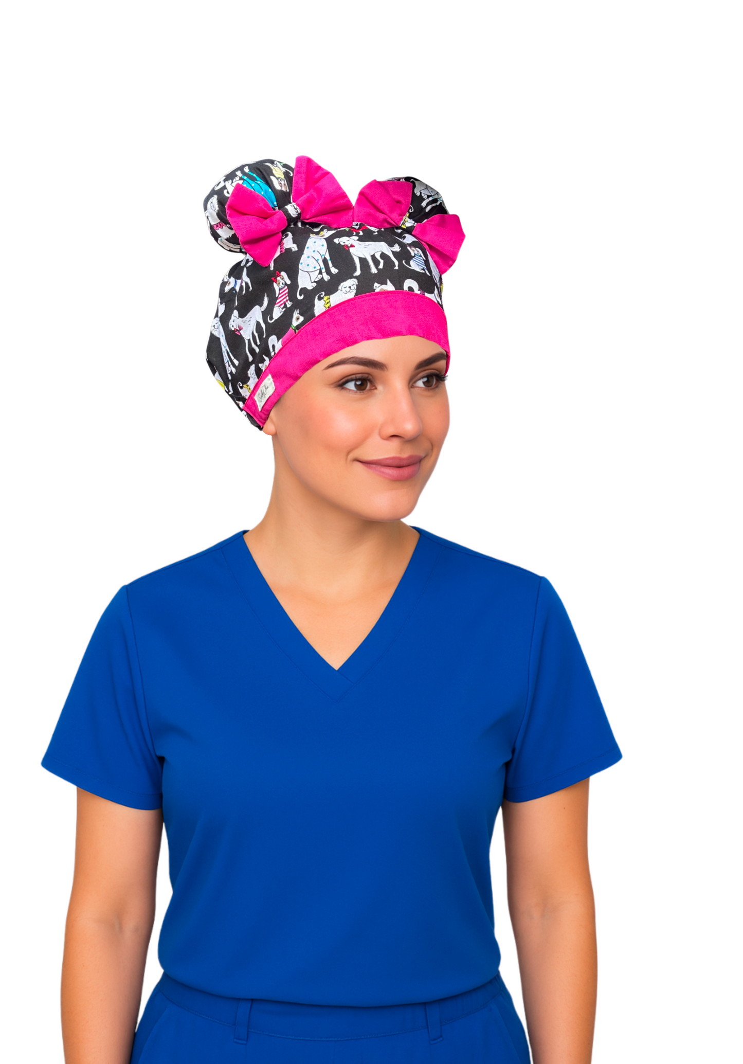 Puppy Chic ScruBunz – Featuring Adorable Dogs Scrub Cap for Nurses with Colorful Apparel and Black Background