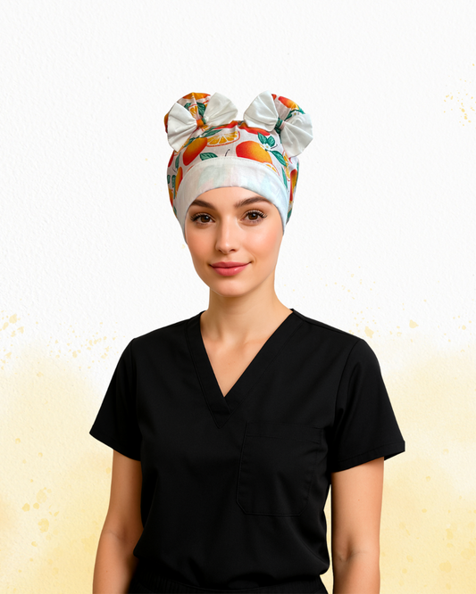 Orange Pop ScruBunz – Featuring a Tropical Citrus Fruit Scrub Cap for Nurses with Juicy Oranges and Blooms