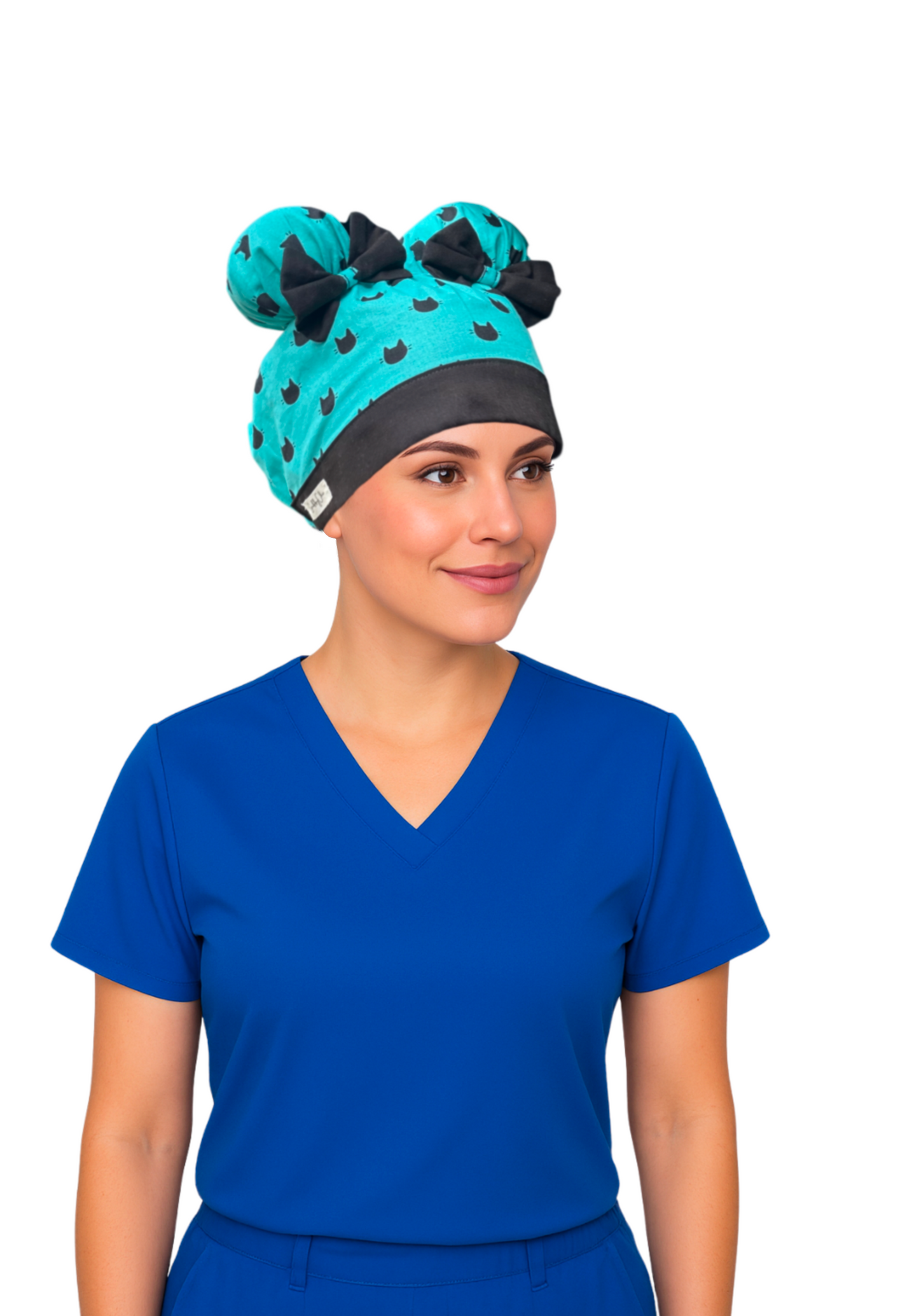 Purr-Fect Kitty ScruBunz – Featuring Turquoise Scrub Cap for Nurses with Cute Cat Silhouettes