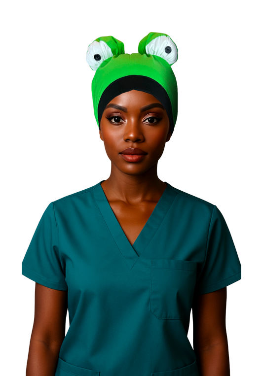 Scrubbit The Frog ScruBunz – Featuring a Green Frog Scrub Cap for Nurses with Big Eyes and Black Mouth