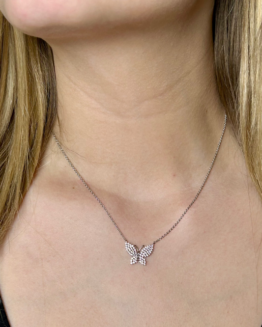 Crystal Butterfly Necklace (silver toned)