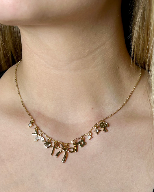 Bow Charm Necklace (gold toned)