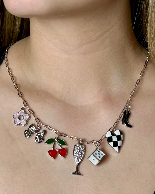 Champagne Multi Charm Necklace (silver toned)