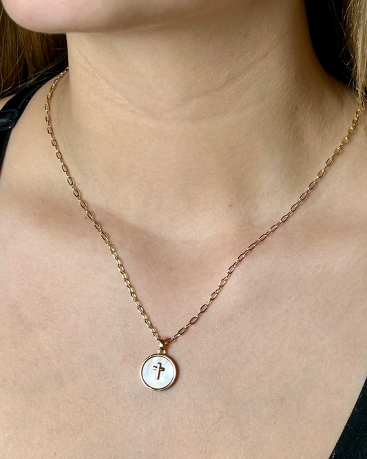 Pearl Cross Necklace (gold plated)