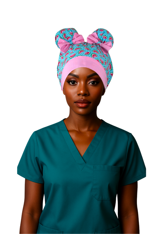 Watermelon Pop ScruBunz – Featuring Summer Vibes Scrub Cap with Space Buns for Nurses with Juicy Watermelon
