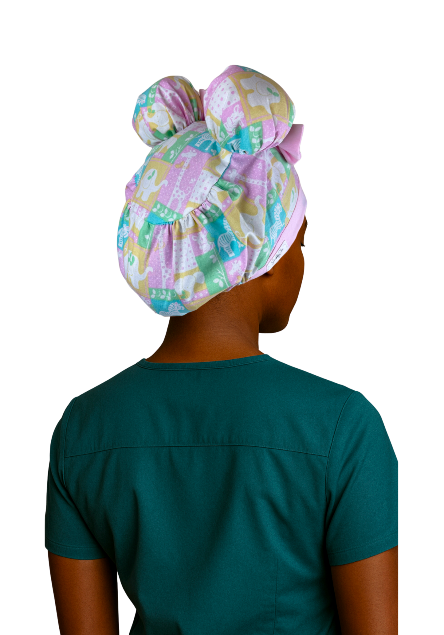 Noahs Ark ScruBunz – Featuring Pastel Color Blocks Scrub Cap with Space Buns for Nurses with Baby Animals - Perfect for L&D or Mother Baby