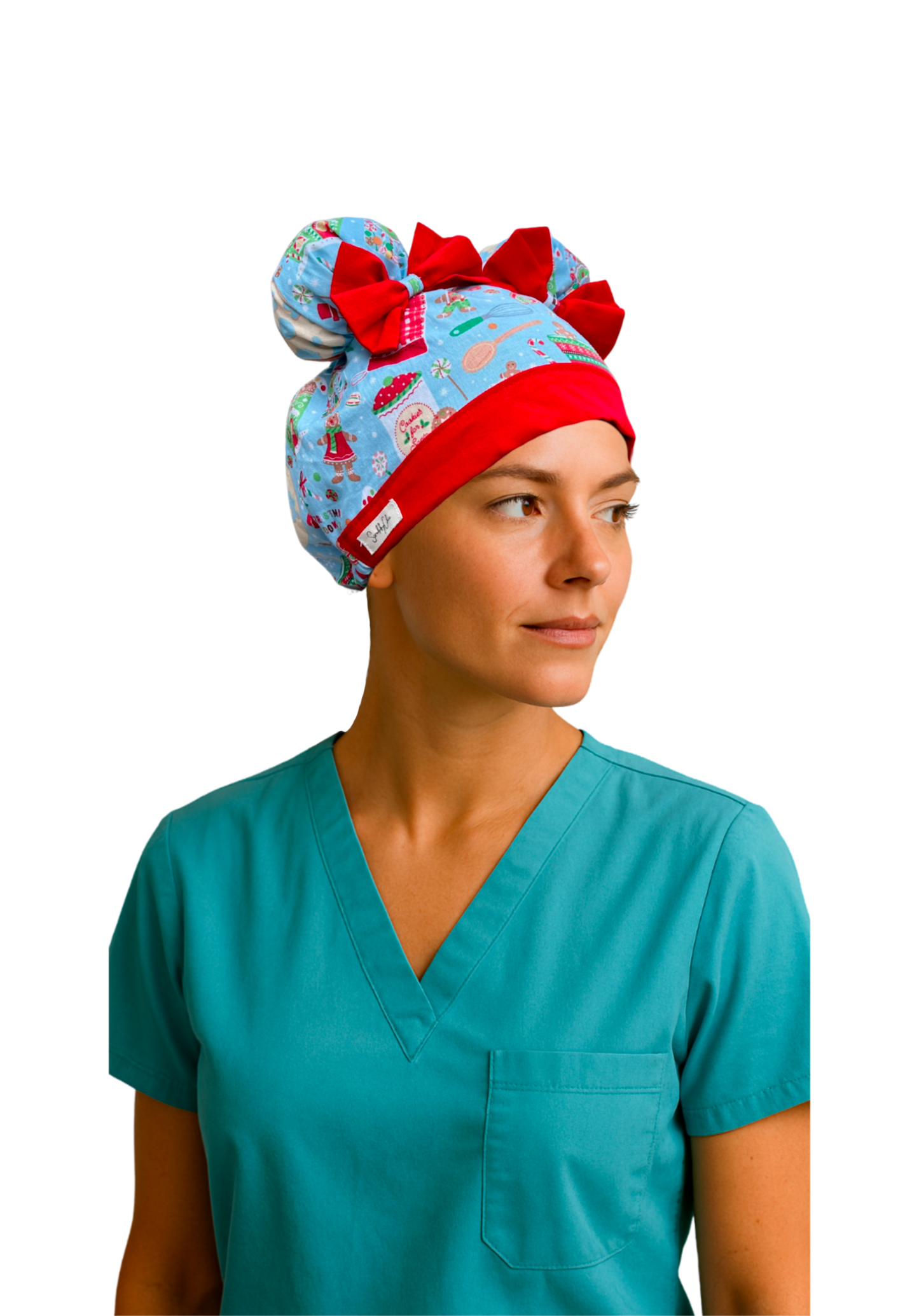 Cookies for Santa ScruBunz – Featuring Holiday Scrub Cap for Nurses with Gingerbread Cookies and Baking Supplies
