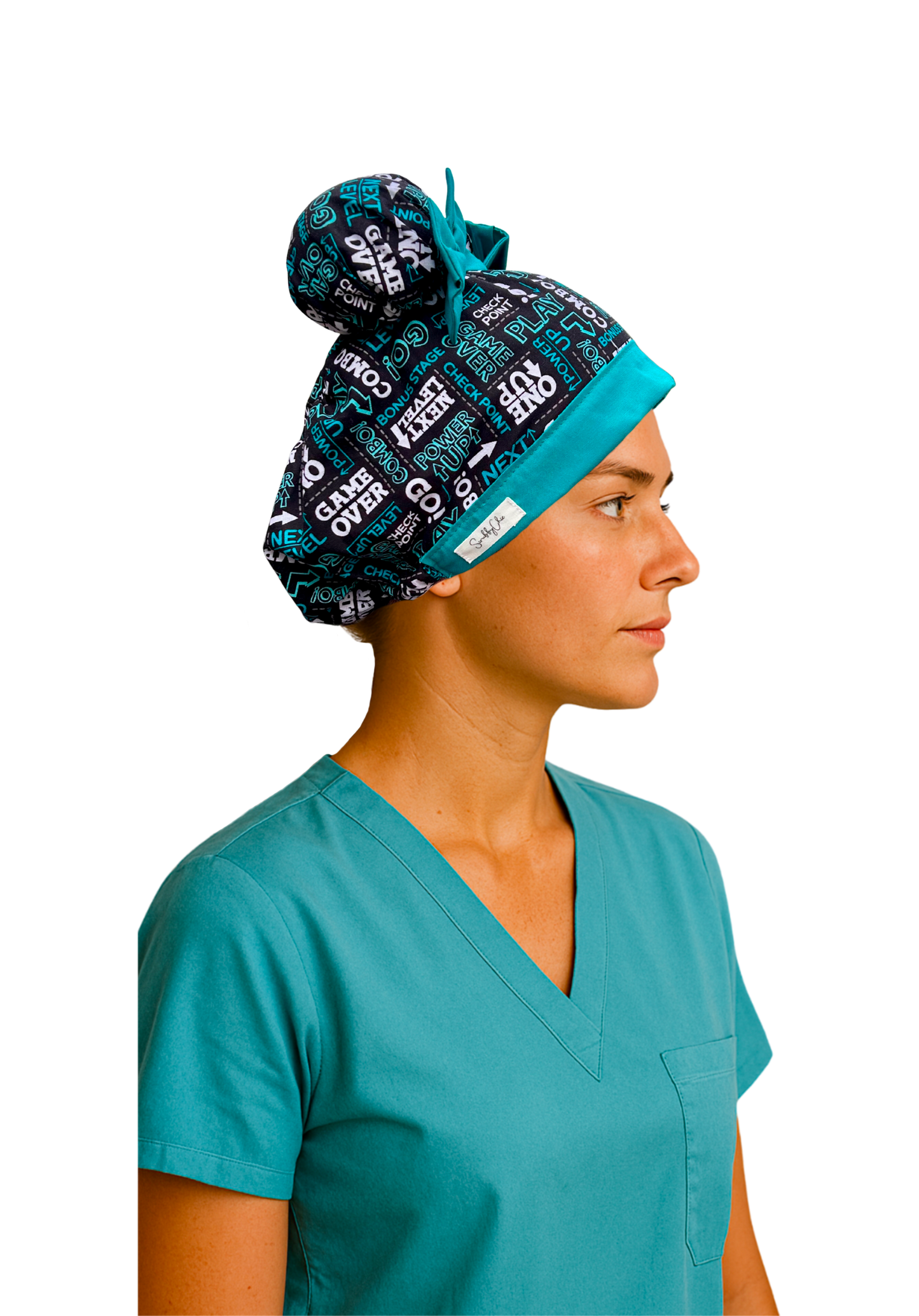 Game Over ScruBunz – Featuring Video Game Vibes Scrub Cap for Nurses with Cute Gamer Text