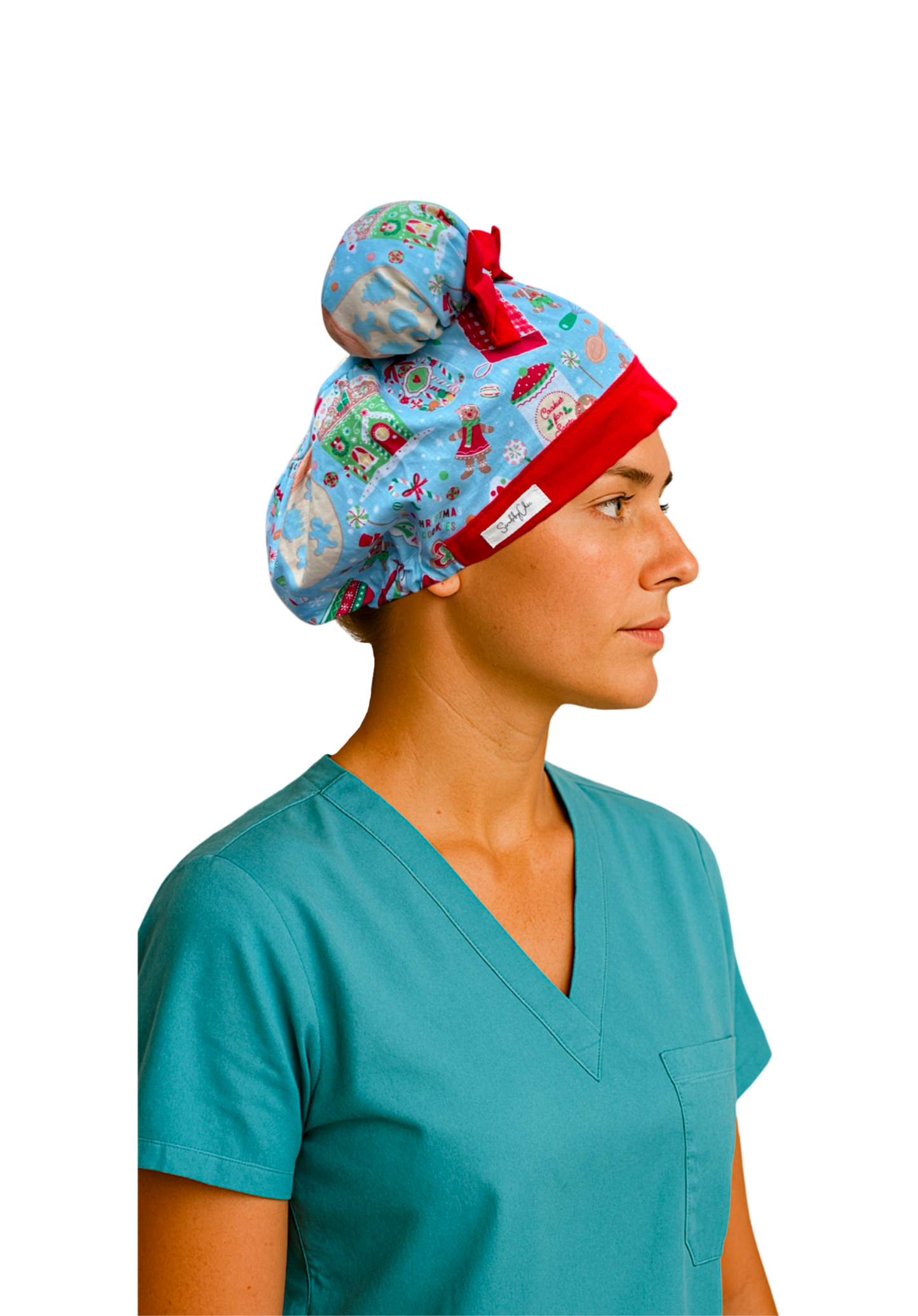 Cookies for Santa ScruBunz – Featuring Holiday Scrub Cap for Nurses with Gingerbread Cookies and Baking Supplies