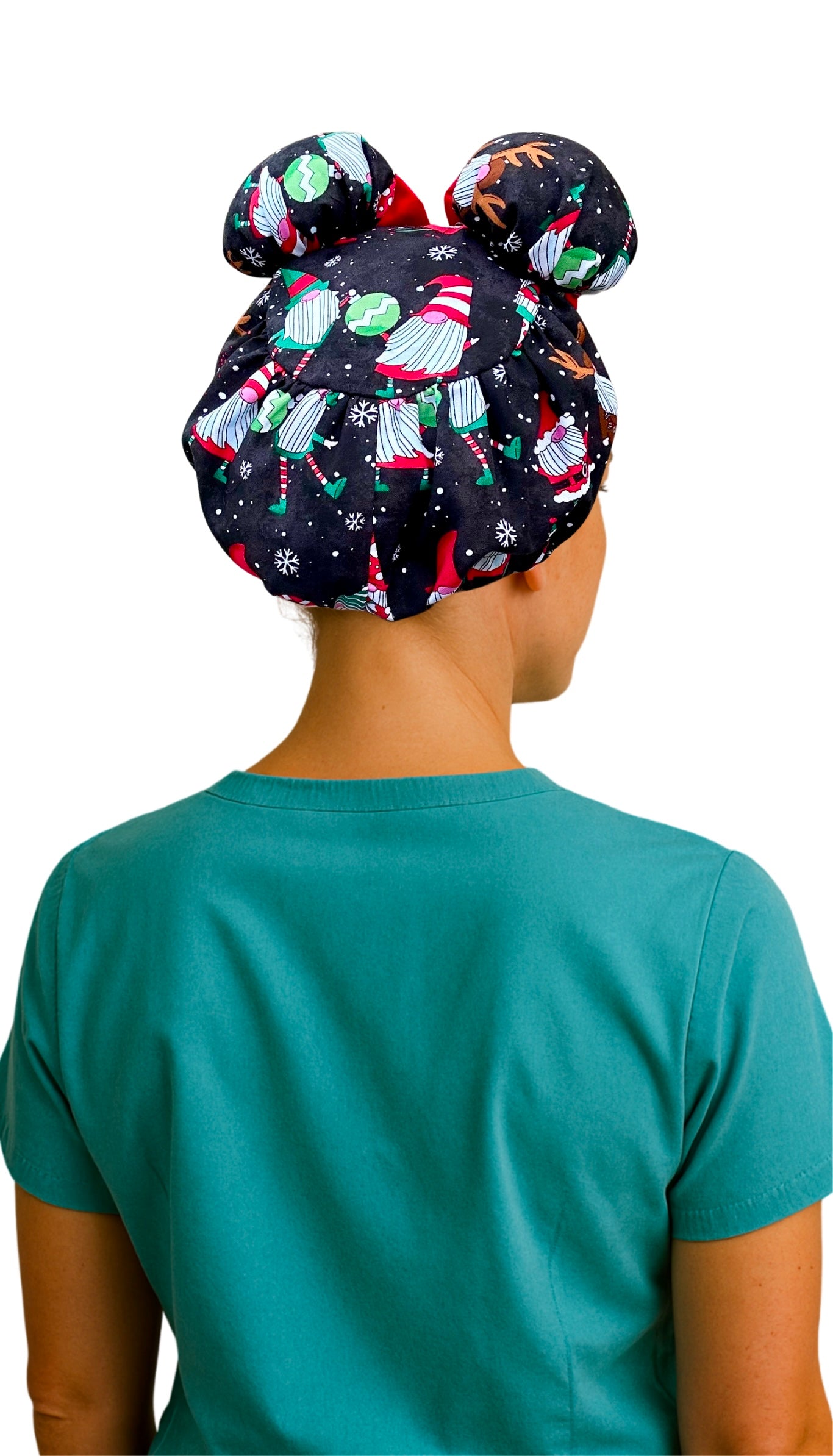 Gnome for the Holidays ScruBunz – Featuring Christmas Vibes Scrub Cap for Nurses with Cute Holiday Gnomes and Snowflakes