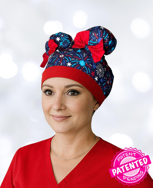 Fireworks ScruBunz - featuring Red White & Blue Firework Print on navyblue background