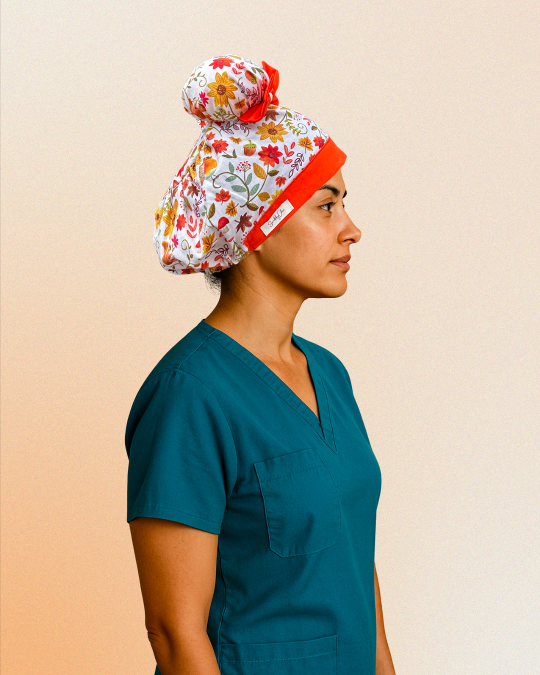 Autumn Daze ScruBunz – Featuring Autumn Leaves Scrub Cap for Nurses with Cute Mushrooms and Fall Colors
