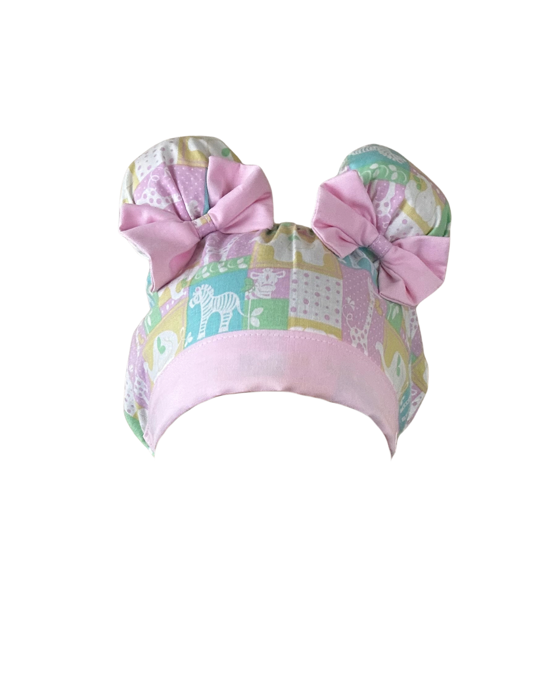 Noahs Ark ScruBunz – Featuring Pastel Color Blocks Scrub Cap with Space Buns for Nurses with Baby Animals - Perfect for L&D or Mother Baby