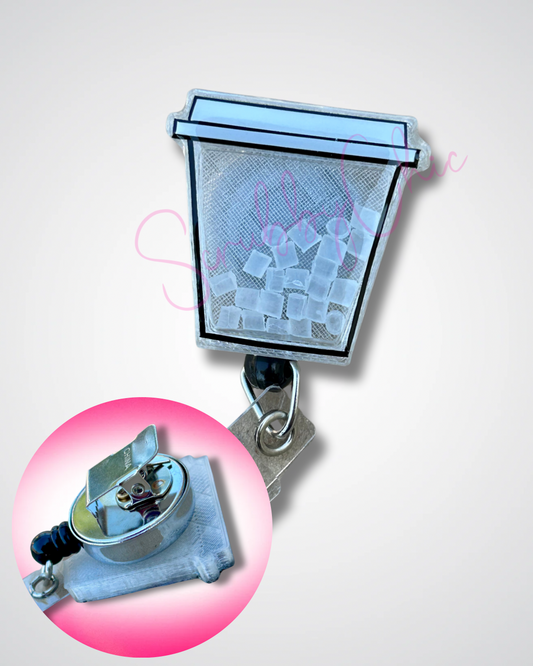 Badge Reel - White cup Iced Coffee (Minor defect)