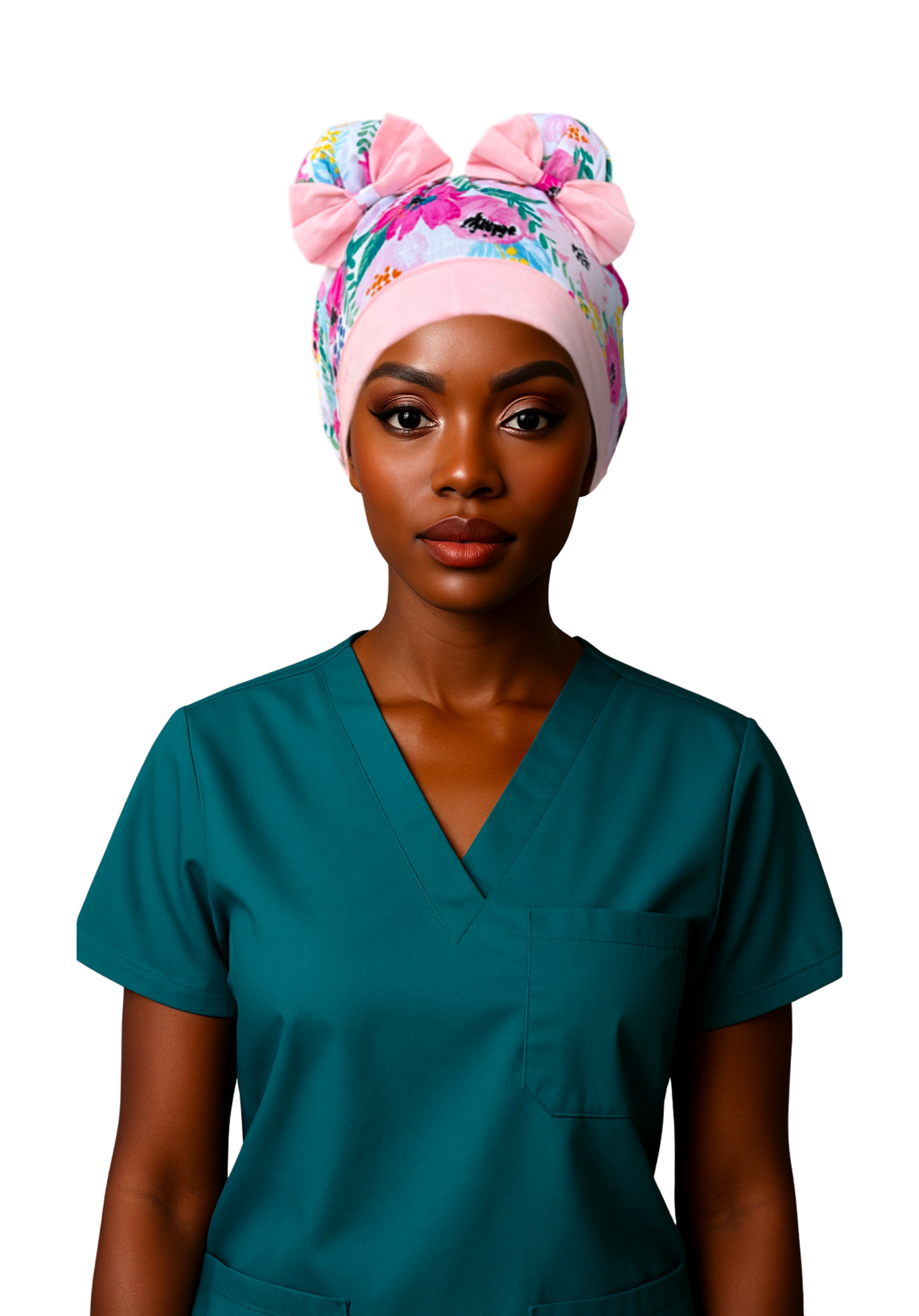 Midday Bloom ScruBunz– Featuring Soft Pink Floral Scrub Cap for Nurses with Fuchsia Watercolor Flowers and Leaves