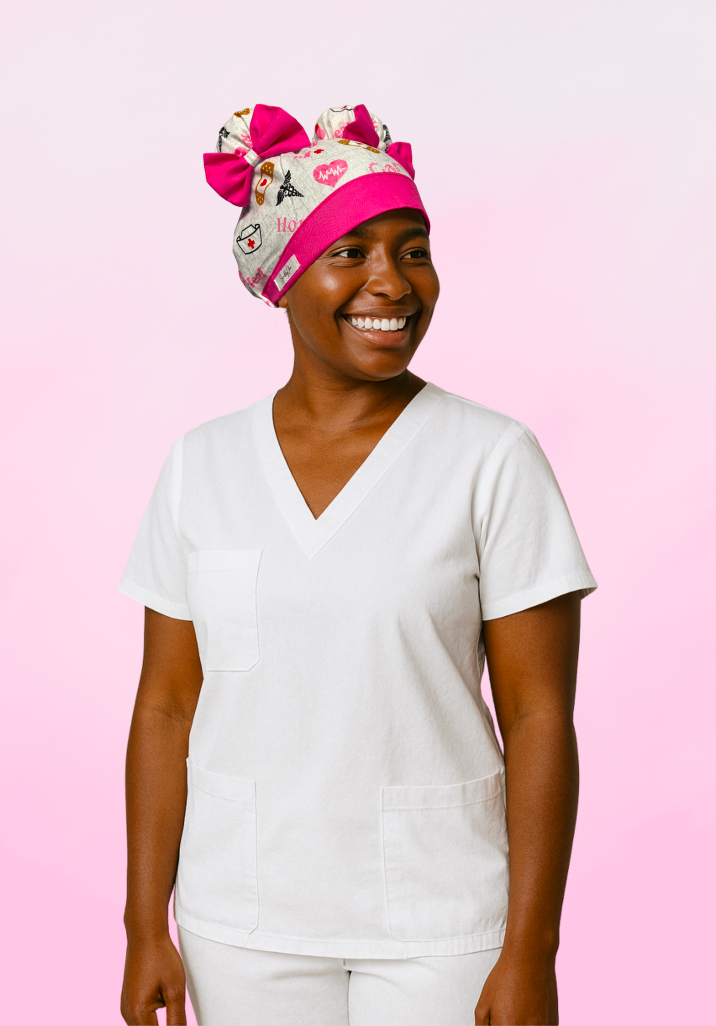 Healing Hearts ScruBunz – Medical Theme Scrub Cap with Nurse Icons & Pink Accents for Nurses