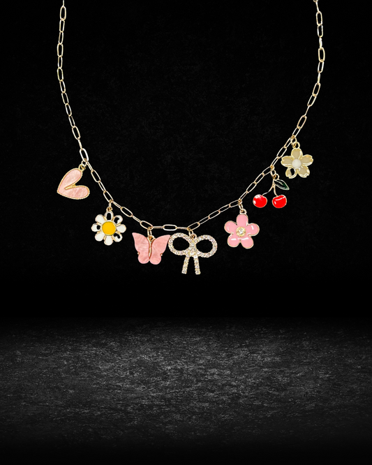 Bow Multi Charm Necklace (gold toned)