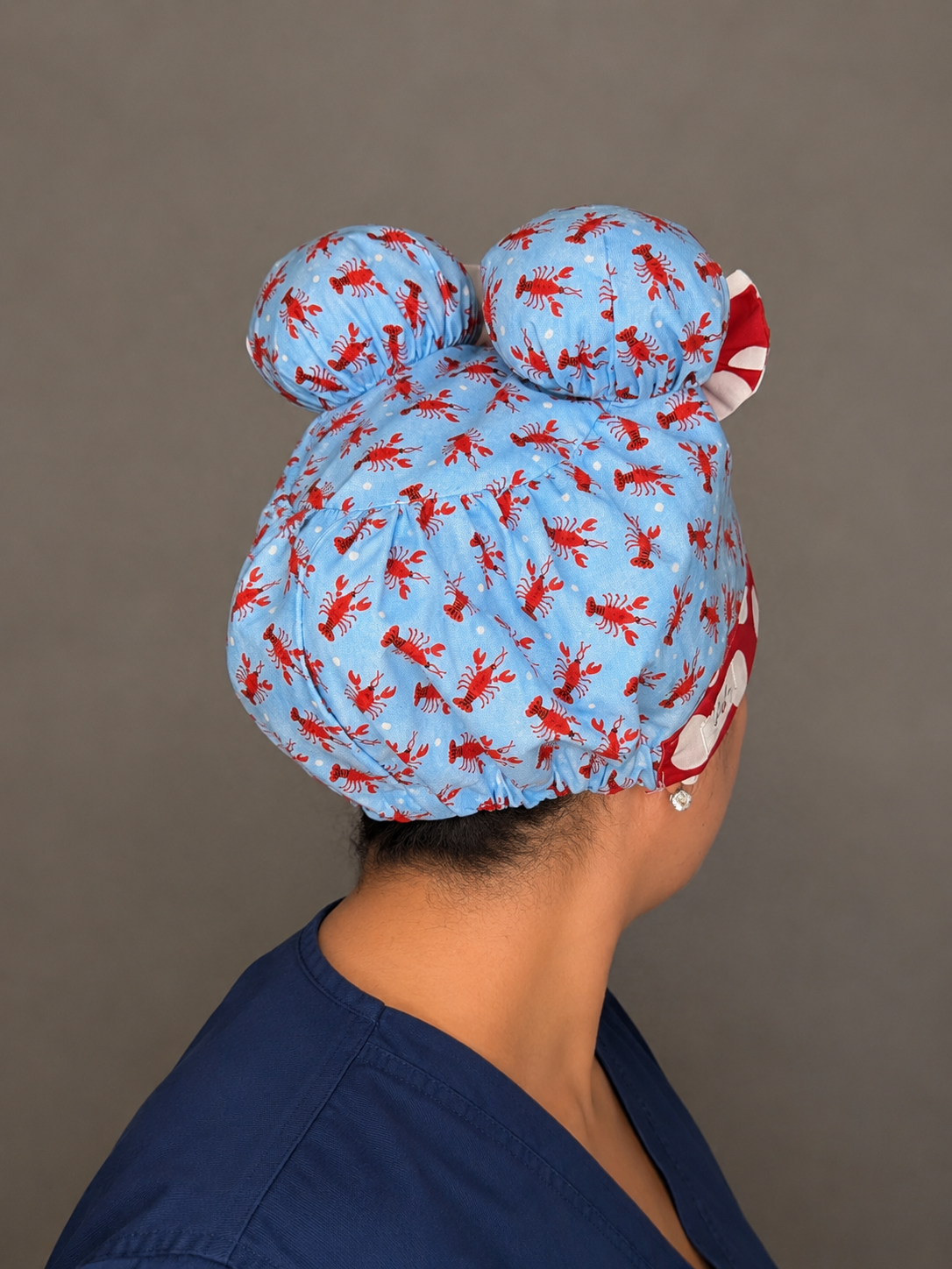 Lobster Lover ScruBunz – Coastal Cutie Scrub Cap for Nurses with Signature Double Space Buns