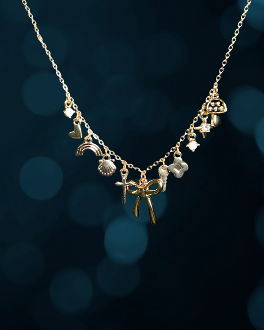 Bow Charm Necklace (gold toned)