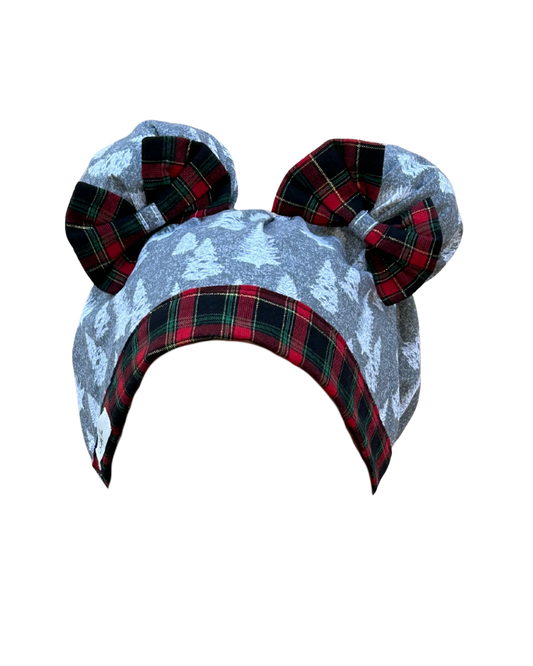 Holiday Plaid & Pine ScruBunz – Festive Winter Scrub Cap for Nurses with Classic Plaid & Pine Trees