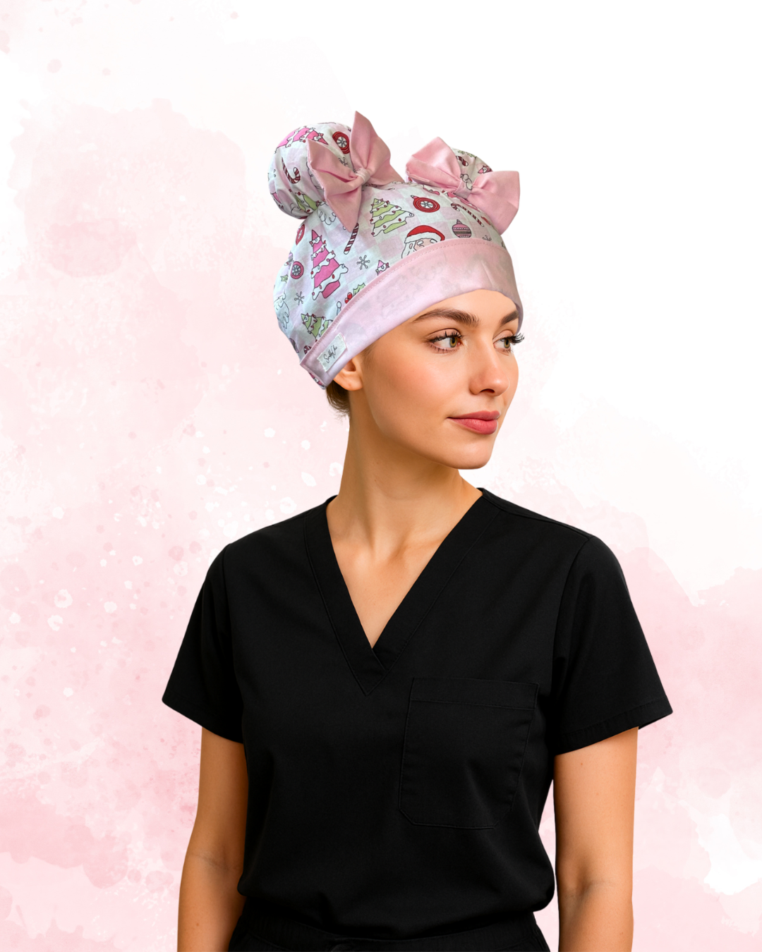 Candy Cane Cutie ScruBunz – Featuring Pink Christmas Trees & Ornaments Scrub Cap for Nurses with Holiday Cheer and Pastel Accents