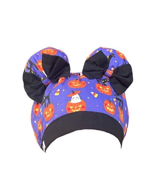 Happy Pumpkins ScruBunz - featuring Halloween Black Cats & Pumpkins on purple background