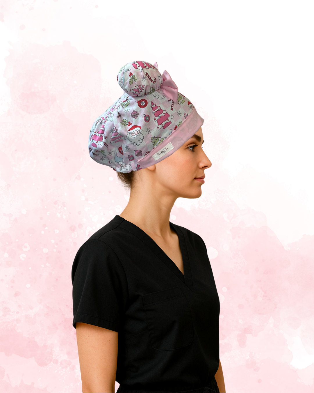Candy Cane Cutie ScruBunz – Featuring Pink Christmas Trees & Ornaments Scrub Cap for Nurses with Holiday Cheer and Pastel Accents