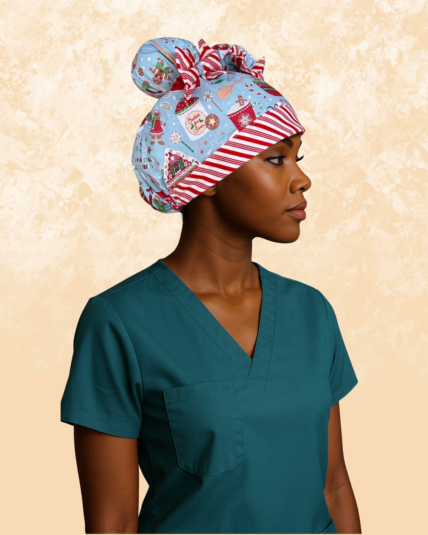 Cookies for Santa ScruBunz – Featuring Holiday Scrub Cap for Nurses with Gingerbread Cookies and Baking Supplies