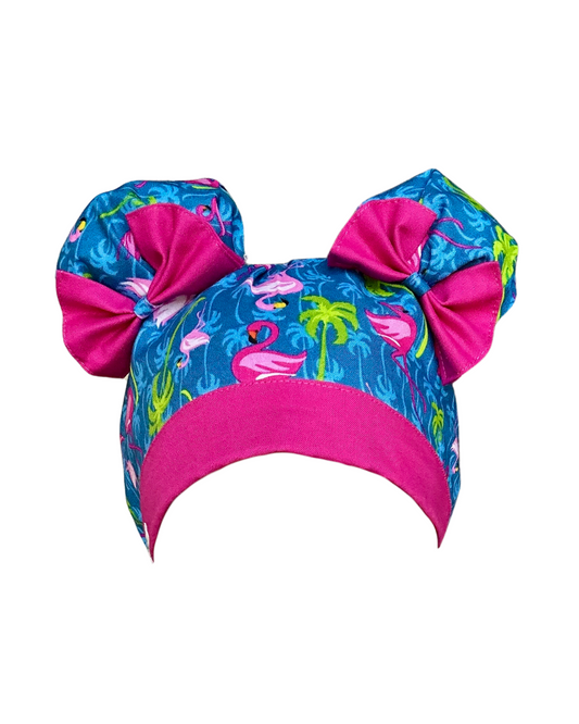 Flamingo Island ScruBunz – featuring Tropical Flamingo with Palm Trees on blue background