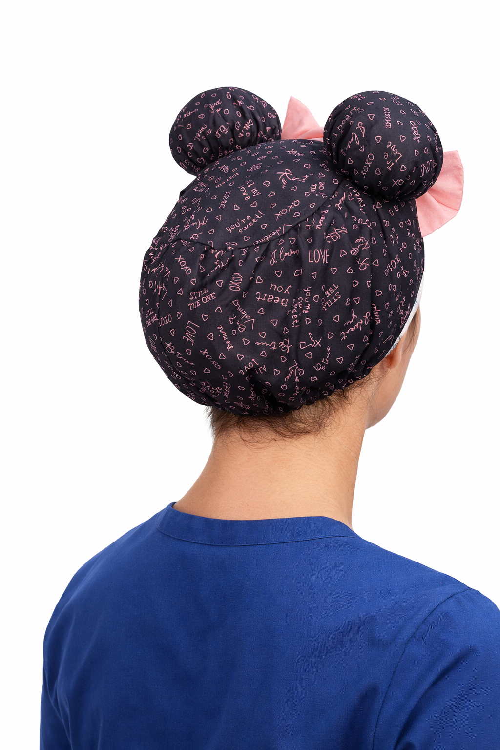 Pink Coquette ScruBunz™ – Double Bun Scrub Cap for Nurses | Cute Bow Surgical Cap | Girly Nurse Scrub Hat
