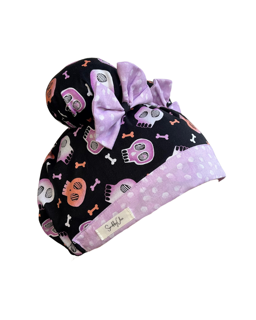 Glampire ScruBunz – Featuring Lavender Skulls & Polka Dot Scrub Cap with Girly Spooky Vibes