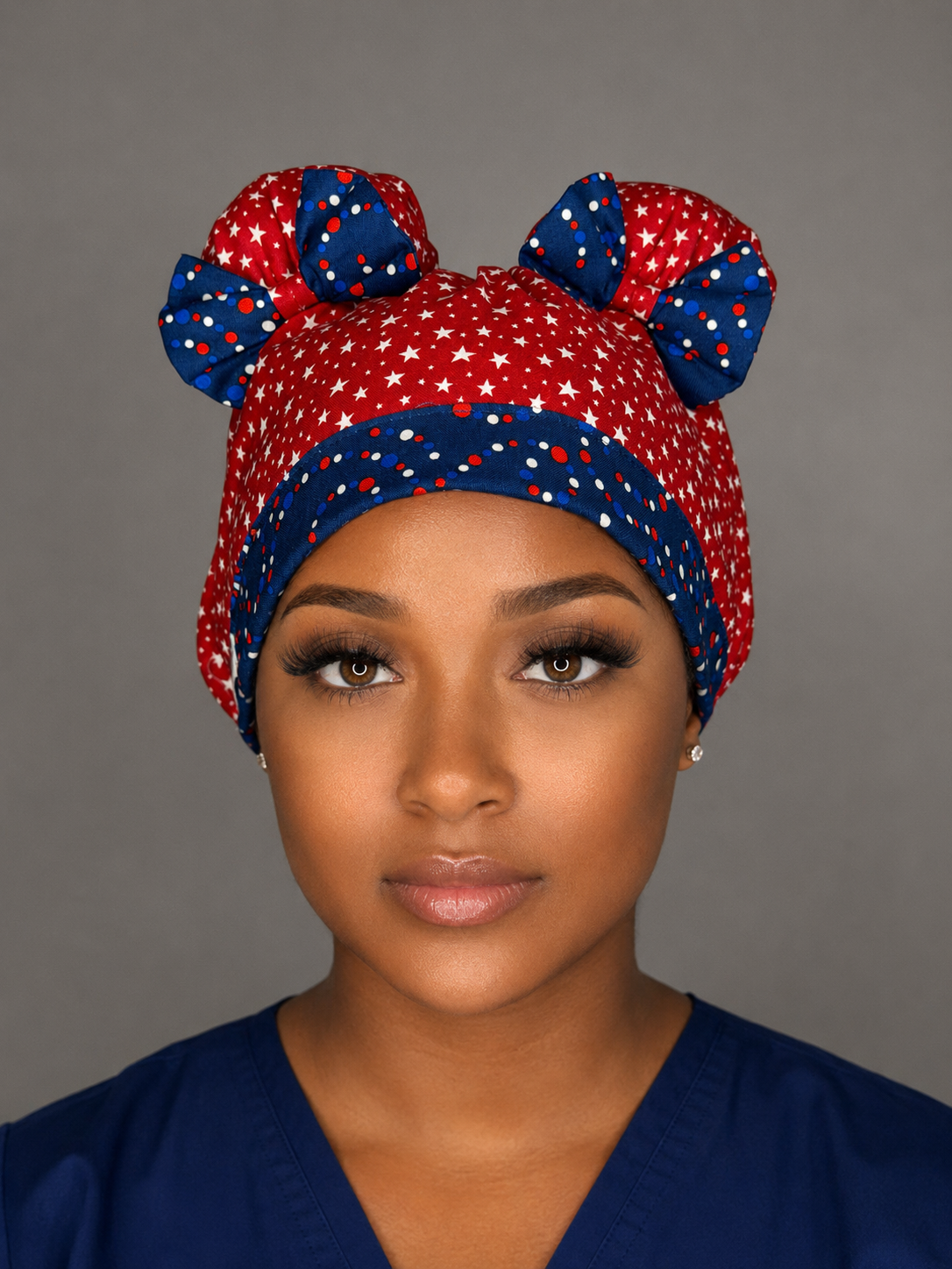 Red White & Bunz ScruBunz Scrub Cap with Signature Double Buns for Nurses