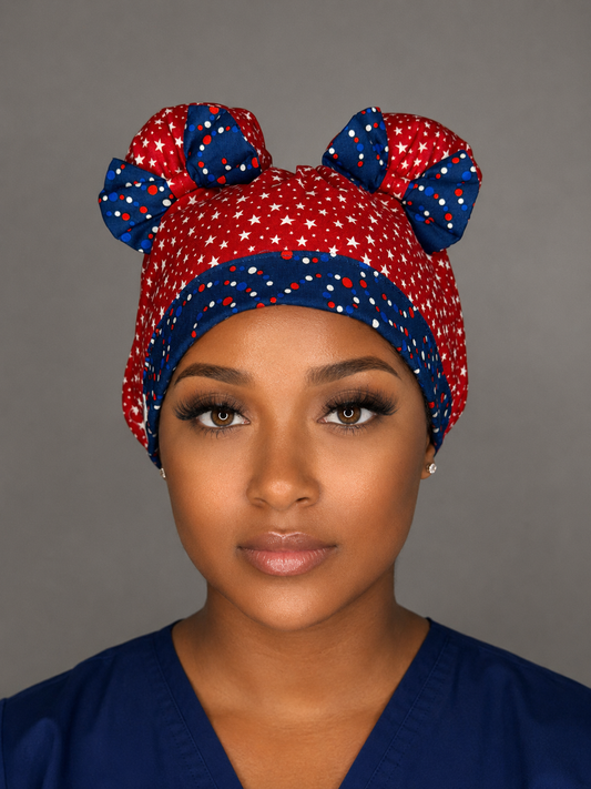 Red, White, and Bunz ScruBunz – Patriotic Nurse Scrub Cap with Signature Buns
