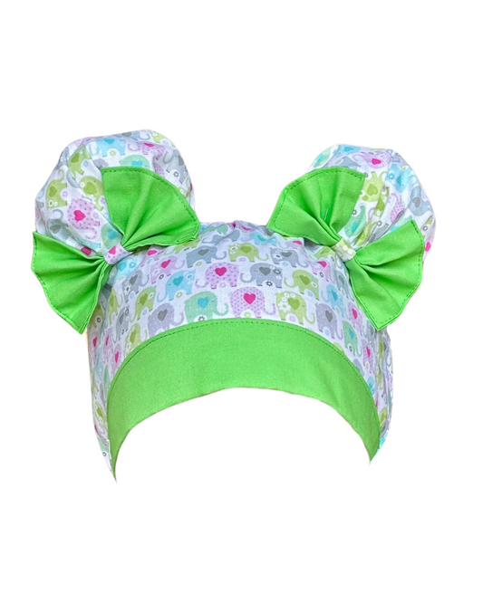 Ele-Fun Parade ScruBunz – featuring Pastel Green Trim with elephants on white background