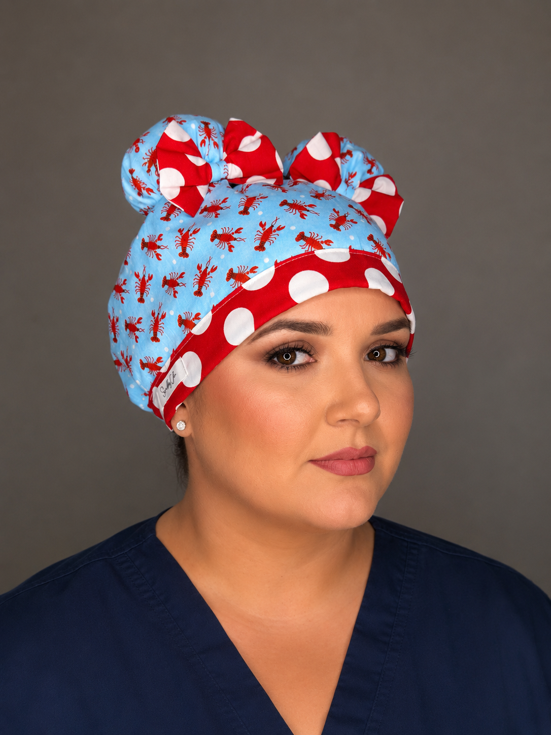 Lobster Lover ScruBunz – Coastal Cutie Scrub Cap for Nurses with Signature Double Space Buns