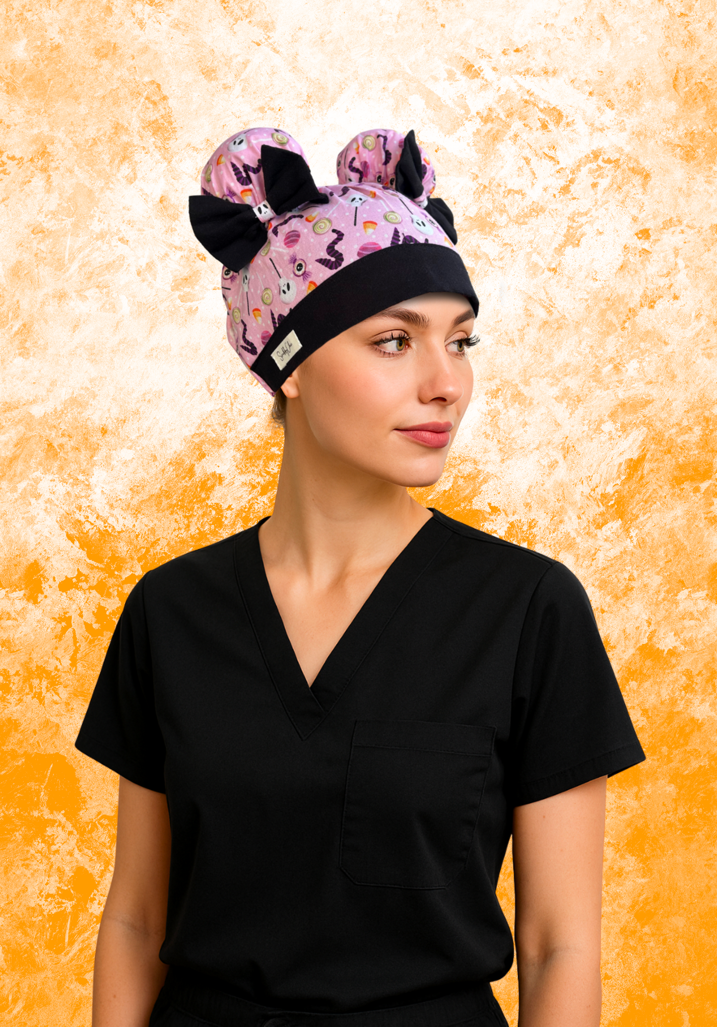 Ghouls Just Wanna Have Fun ScruBunz – Featuring Pink Halloween Treats & Black Bow Details Scrub Cap with Girly Spooky Vibes