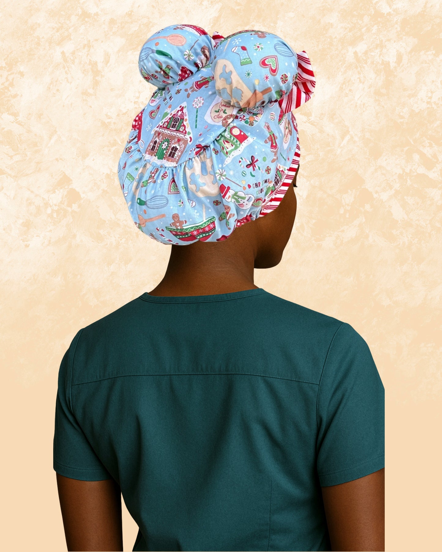 Cookies for Santa ScruBunz – Featuring Holiday Scrub Cap for Nurses with Gingerbread Cookies and Baking Supplies