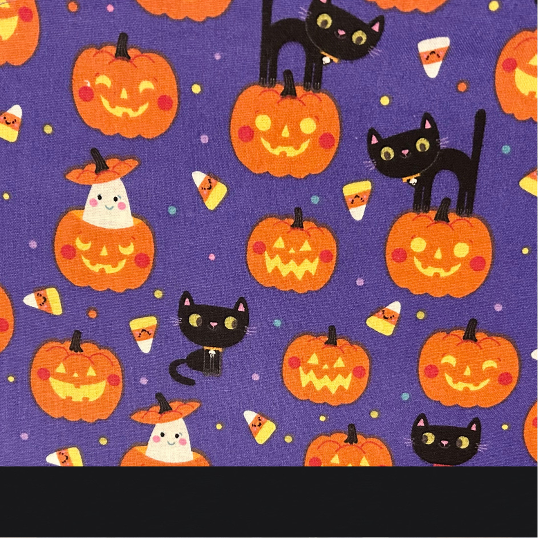 Happy Pumpkins ScruBunz - featuring Halloween Black Cats & Pumpkins on purple background