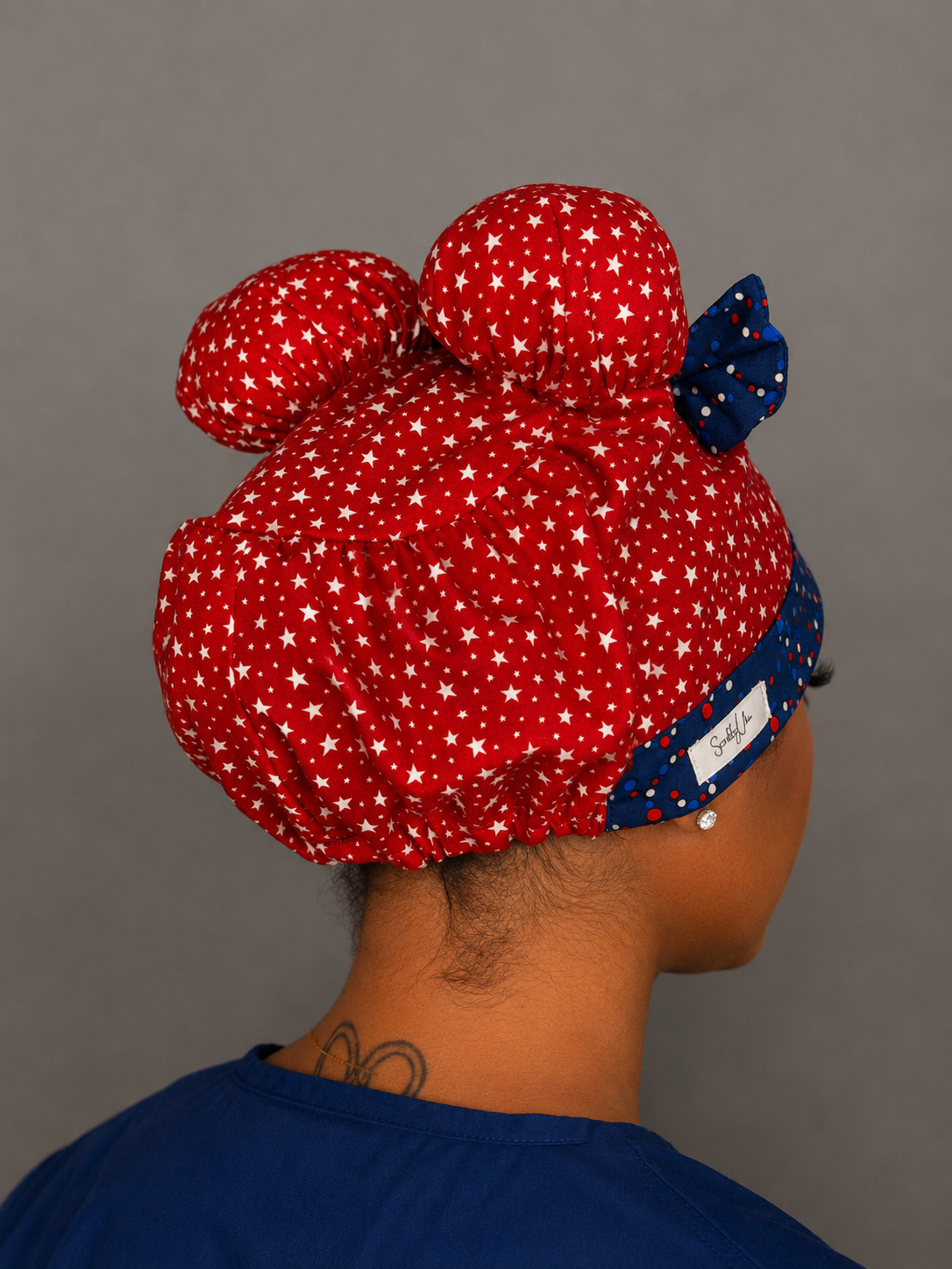 Red White & Bunz ScruBunz Scrub Cap with Signature Double Buns for Nurses